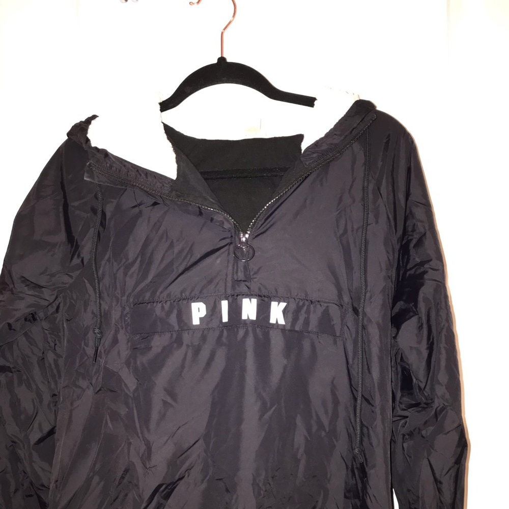 PINK: BLACK HOODED WINDBREAKER